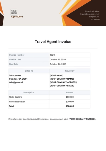 Free Travel Agent Invoice Template to Edit Online