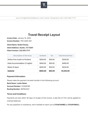 Free Travel Receipt Layout Template to Edit Online