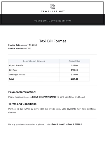 Free Taxi Bill Format Template to Edit Online