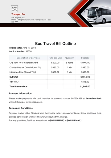 Free Bus Travel Bill Outline Template to Edit Online