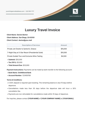 Free Luxury Travel Invoice Template to Edit Online