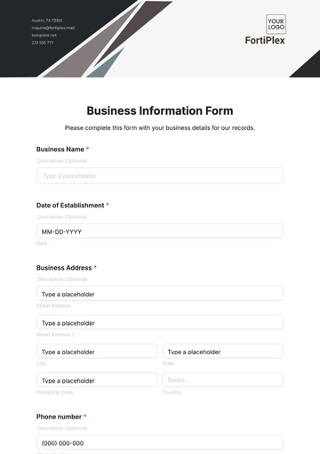 Free Business Information Form Template to Edit Online