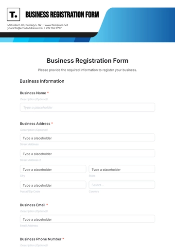 Free Business Registration Form Template to Edit Online