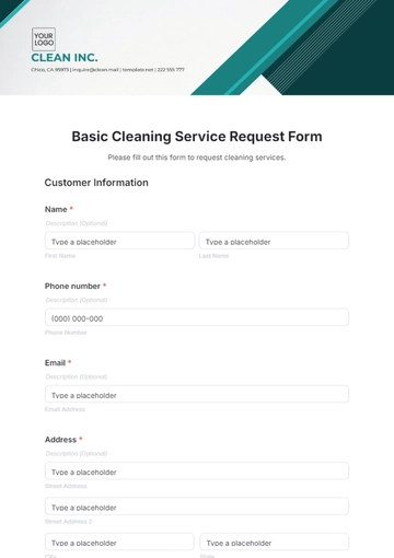 Free Basic Cleaning Service Request Form Template to Edit Online