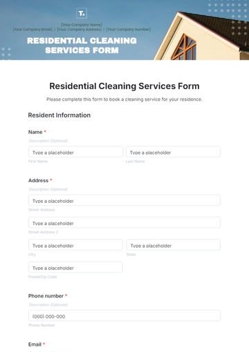 Free Residential Cleaning Services Form Template to Edit Online