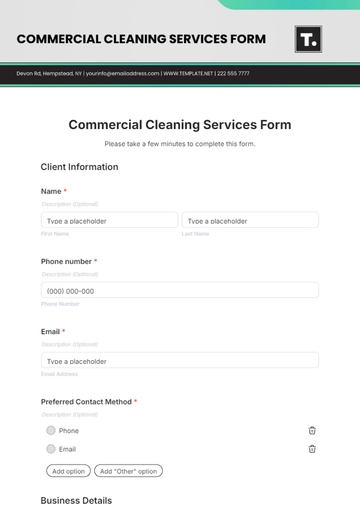 Free Commercial Cleaning Services Form Template to Edit Online