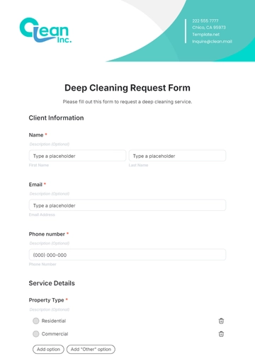 Free Deep Cleaning Request Form Template to Edit Online