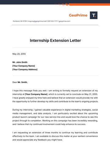 Free Internship Extension Letter Template to Edit Online