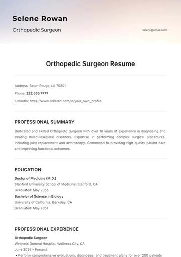 Free Orthopedic Surgeon Resume Template to Edit Online