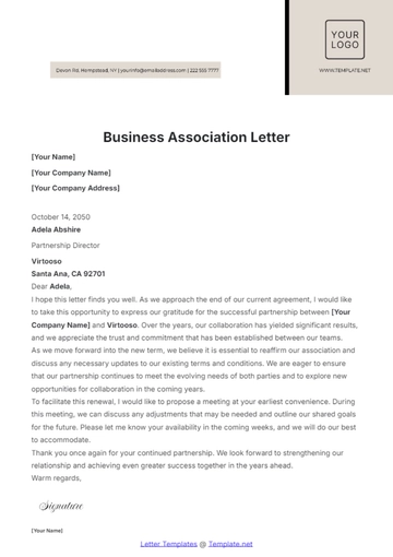 Free Business Association Letter Template to Edit Online