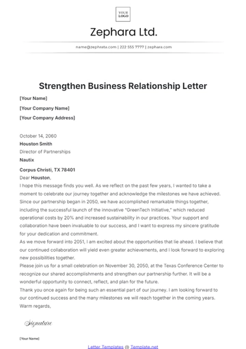 Free Strengthen Business Relationship Letter Template to Edit Online