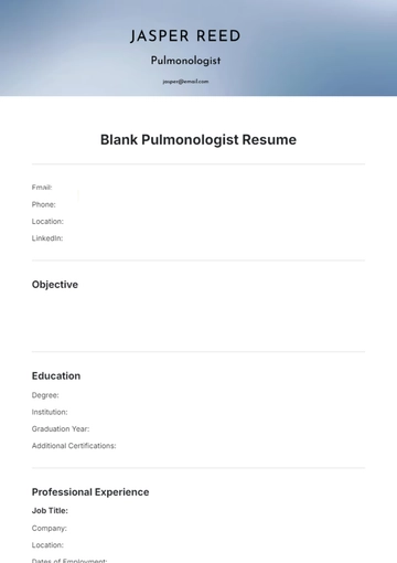 Free Blank Pulmonologist Resume Template to Edit Online