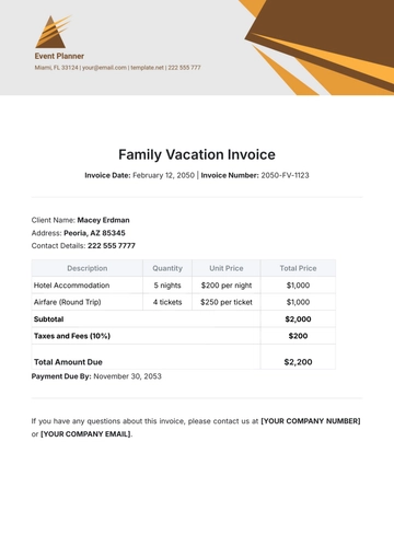 Free Family Vacation Invoice Template to Edit Online
