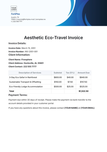 Free Aesthetic Eco-Travel Invoice Template to Edit Online