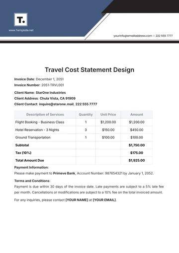Free Travel Cost Statement Design Template to Edit Online