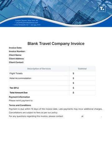 Free Blank Travel Company Invoice Template to Edit Online
