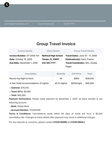 Free Group Travel Invoice Template to Edit Online