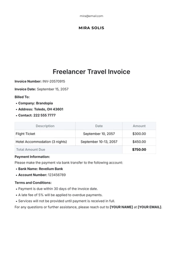 Free Freelancer Travel Invoice Template to Edit Online