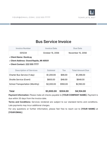 Free Bus Service Invoice Template to Edit Online