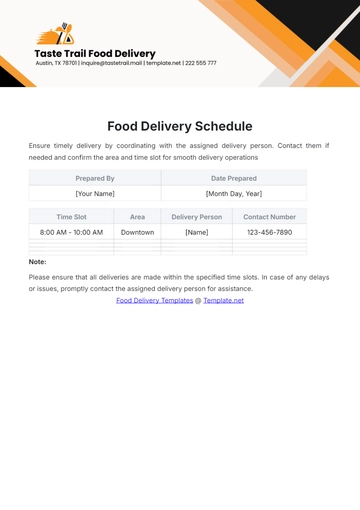 Free Food Delivery Schedule Template to Edit Online
