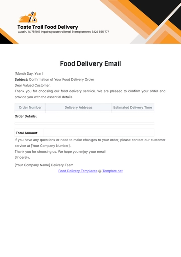 Free Food Delivery Email Template to Edit Online
