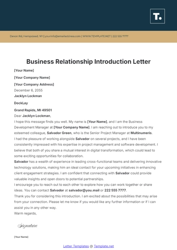 Free Business Relationship Introduction Letter Template to Edit Online