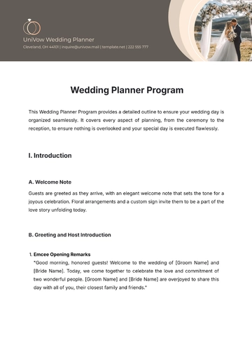 Free Wedding Planner Program Template to Edit Online