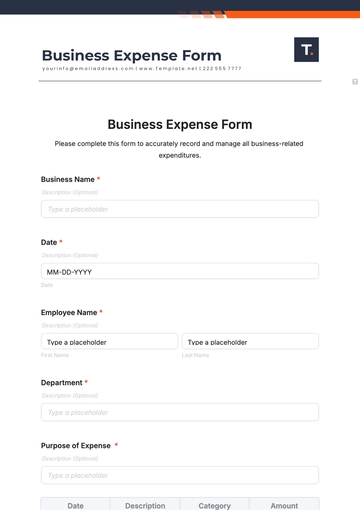 Free Business Expense Form Template to Edit Online