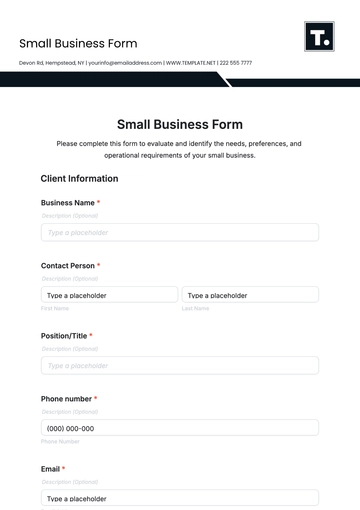 Free Small Business Form Template to Edit Online