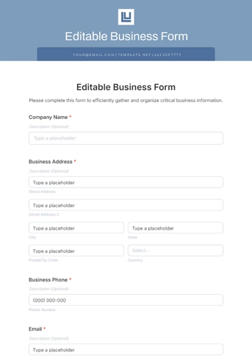 Free Editable Business Form Template to Edit Online