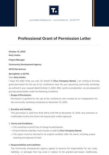 Free Professional Grant of Permission Letter Template to Edit Online