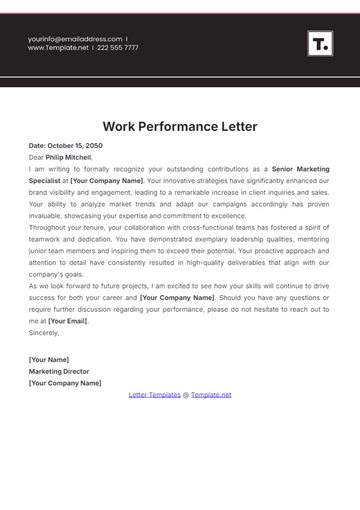 Free Work Performance Letter Template to Edit Online