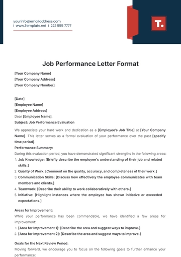 Free Job Performance Letter Format Template to Edit Online