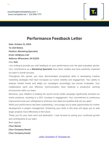 Free Performance Feedback Letter Template to Edit Online
