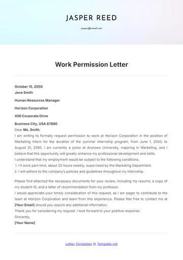 Free Work Permission Letter Template to Edit Online
