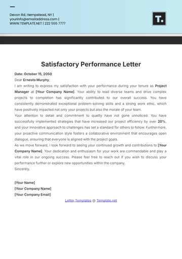 Free Satisfactory Performance Letter Template to Edit Online