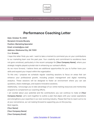 Free Performance Coaching Letter Template to Edit Online