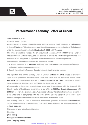 Free Performance Standby Letter of Credit Template to Edit Online