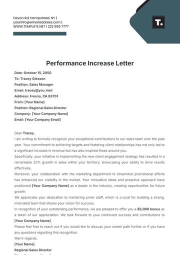 Free Performance Increase Letter Template to Edit Online