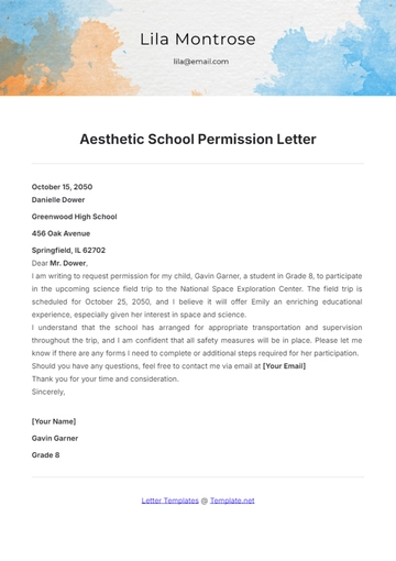 Free Aesthetic School Permission Letter Template to Edit Online