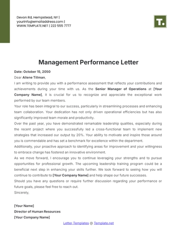 Free Management Performance Letter Template to Edit Online