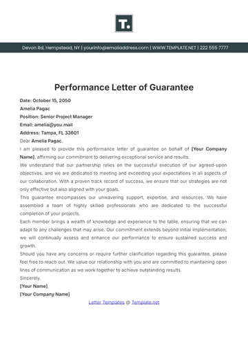 Free Performance Letter of Guarantee Template to Edit Online