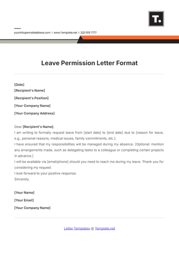 Free Leave Permission Letter Format Template to Edit Online
