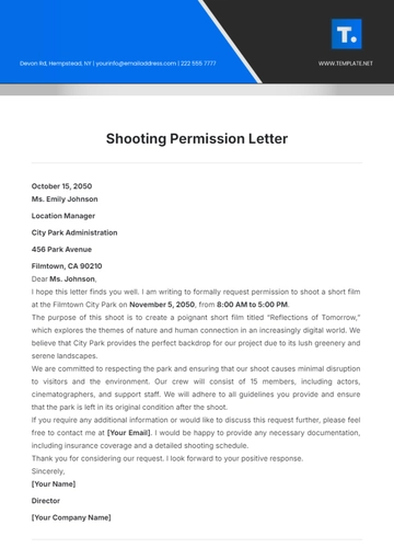 Free Shooting Permission Letter Template to Edit Online