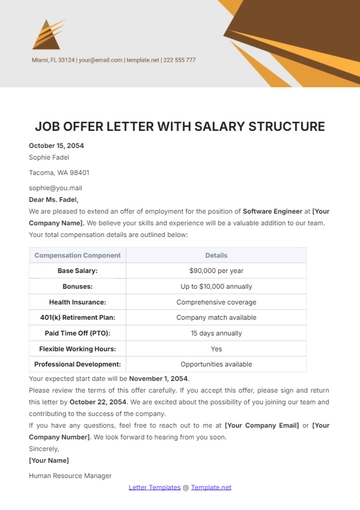 Free Job Offer Letter with Salary Structure Template to Edit Online Free Job Offer Letter with Salary Structure Template to Edit Online