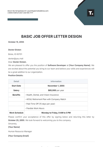 Free Basic Job Offer Letter Design Template to Edit Online