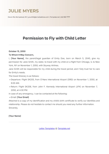 Free Permission to Fly with Child Letter Template to Edit Online