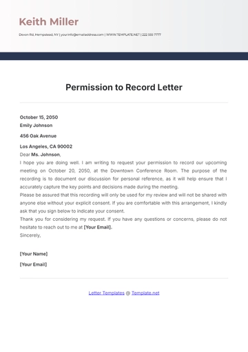 Free Permission to Record Letter Template to Edit Online