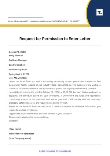 Free Request for Permission to Enter Letter Template to Edit Online
