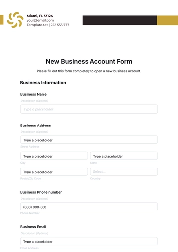 Free New Business Account Form Template to Edit Online